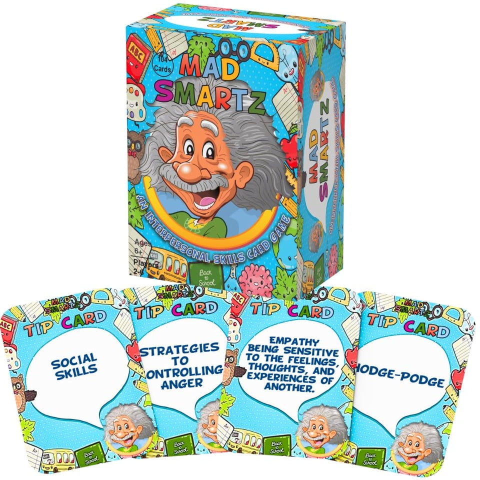 Thought-Spot Mad Smartz game packaging for family game night, promoting social skills.
