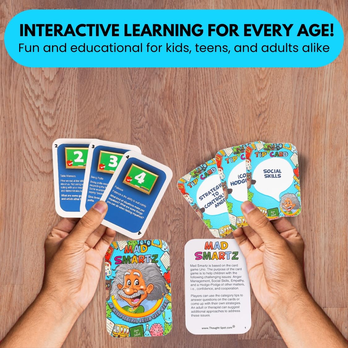 Thought-Spot Mad Smartz social-scenario cards presenting real-life empathy prompts.