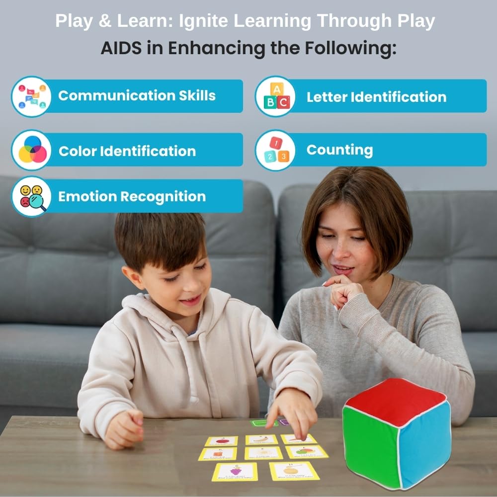 Thought-Spot plush cube fits small hands for safe, engaging play.