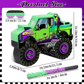 Threan monster truck pinata hanging setup easy to display during party time.
