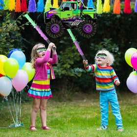 Threan pinata stick and blindfold set complete with hitting fun for guests.