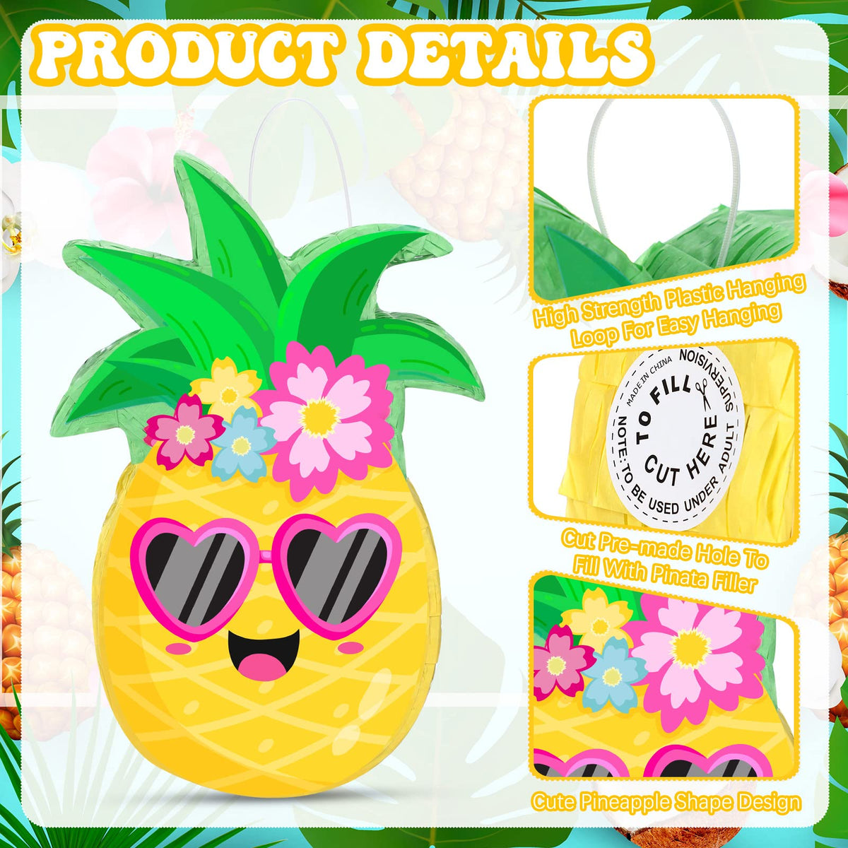 Threan pineapple pinata fill hole showing easy stuffing options