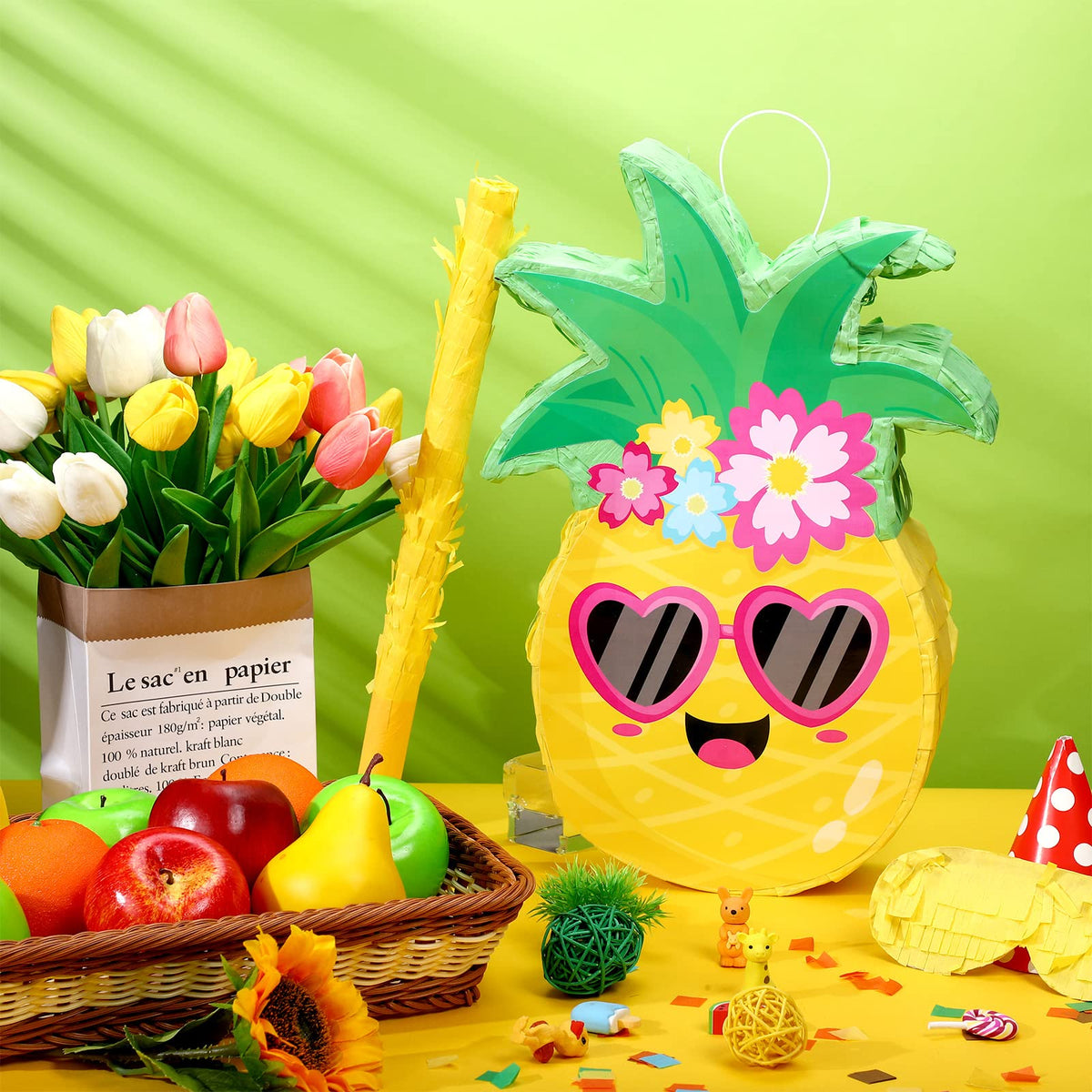 Threan pineapple pinata hanging loop ready for ceiling or tree setup