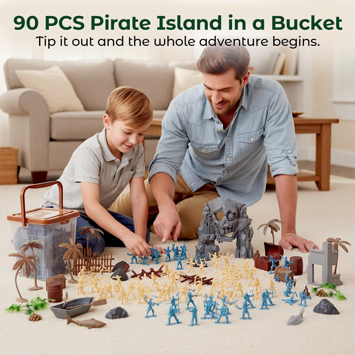Three Otters pirate island playmat scene supports ship battles and treasure hunts