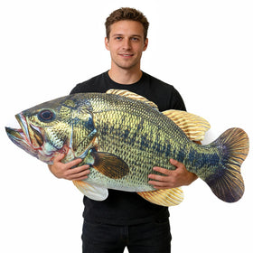 Threehoney largemouth bass plush pillow front view with vibrant colors for cozy decor