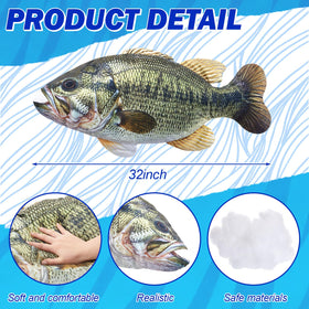 Threehoney largemouth bass plush pillow side view highlighting soft touch and comfort