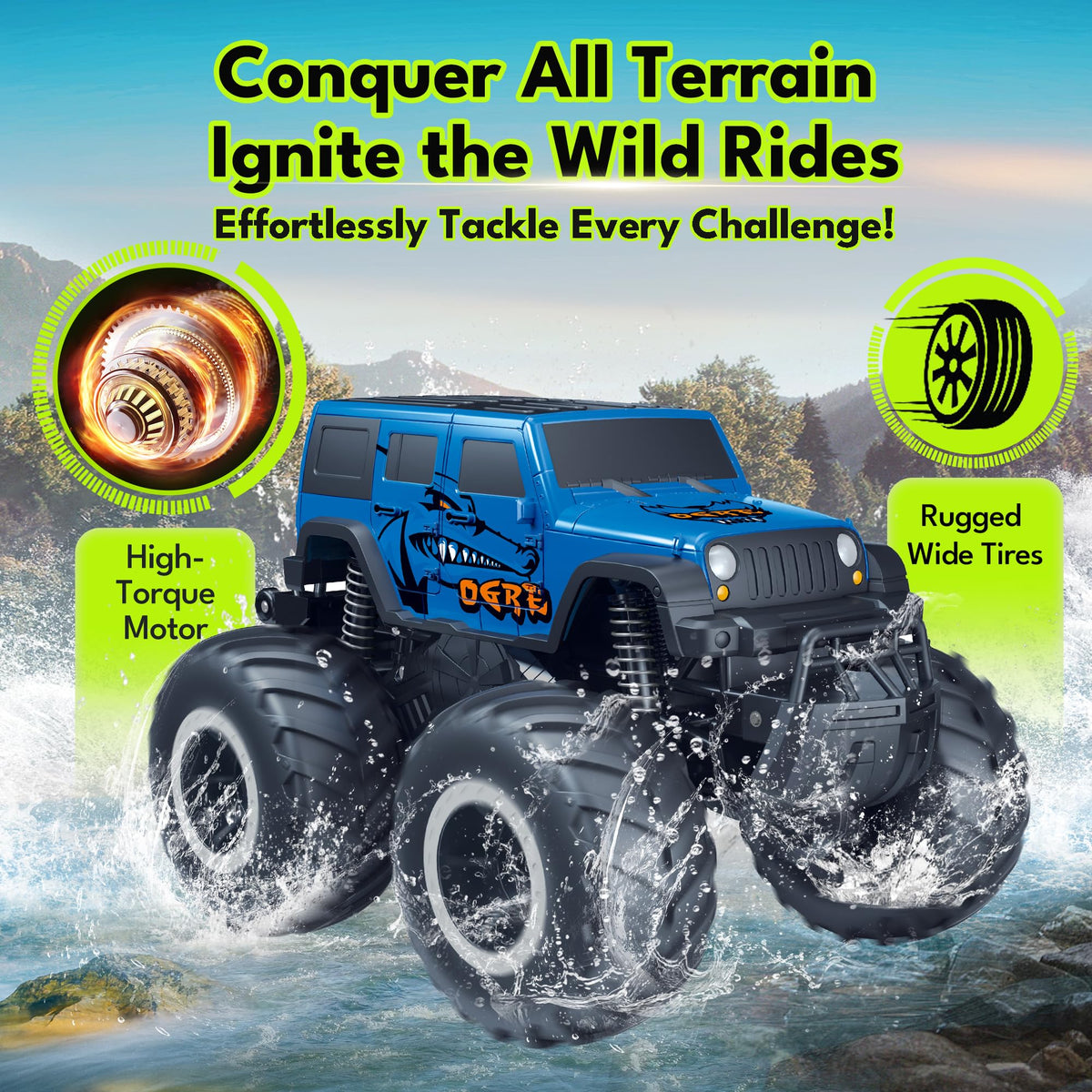 Threeking 1:16 all-terrain test action image.