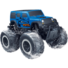 Threeking 1:16 waterproof monster truck side view for outdoor adventures.
