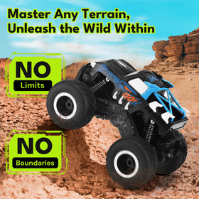 Threeking Monster Truck anti-collision beams highlight durability during bumps and tumbles.