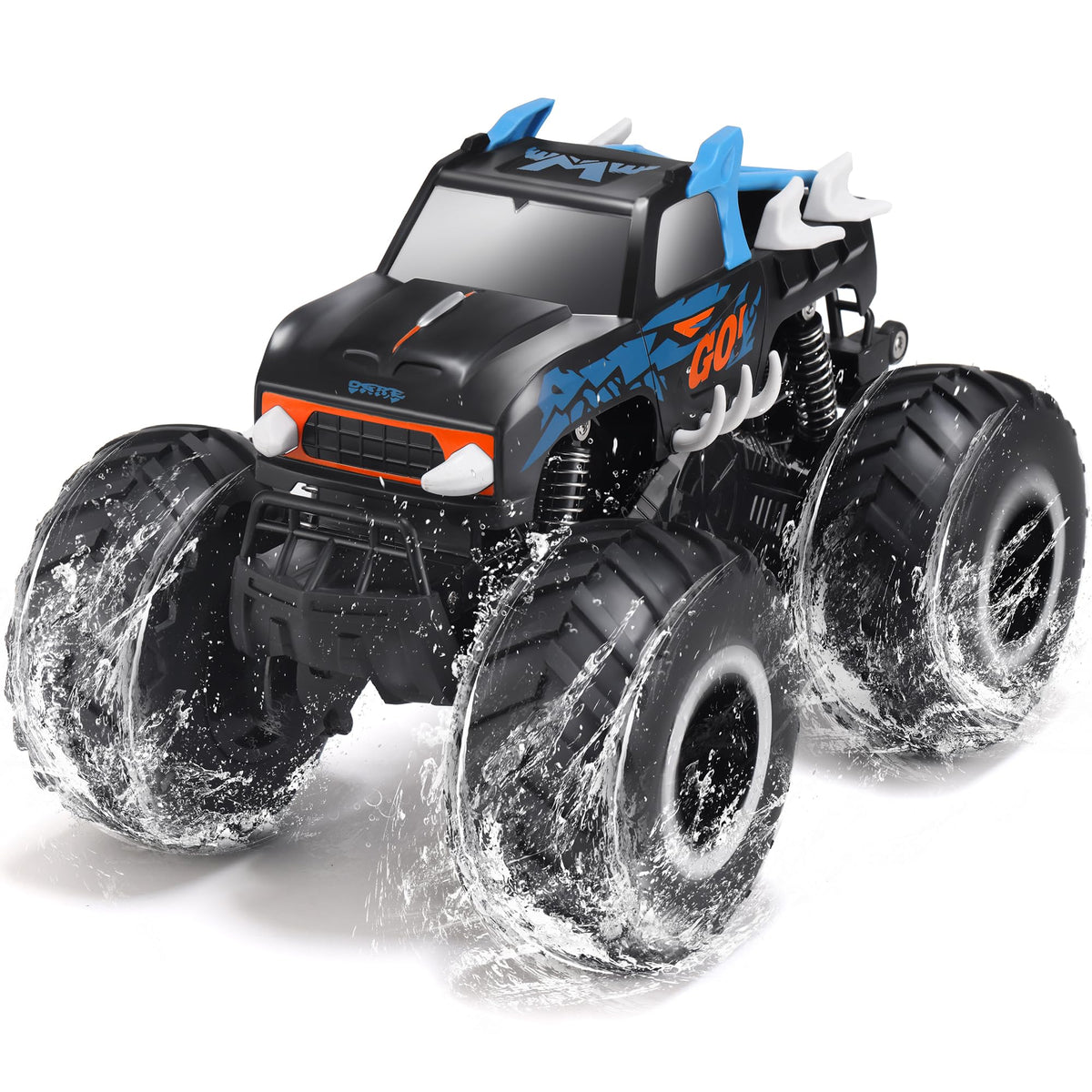 Threeking Monster Truck front view shows IPX6 waterproof design for water-friendly play.