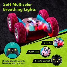 Threeking Pink RC Car in action with 360-degree flips.