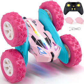 Threeking Pink RC Car front view with vibrant LED lighting for exciting play.