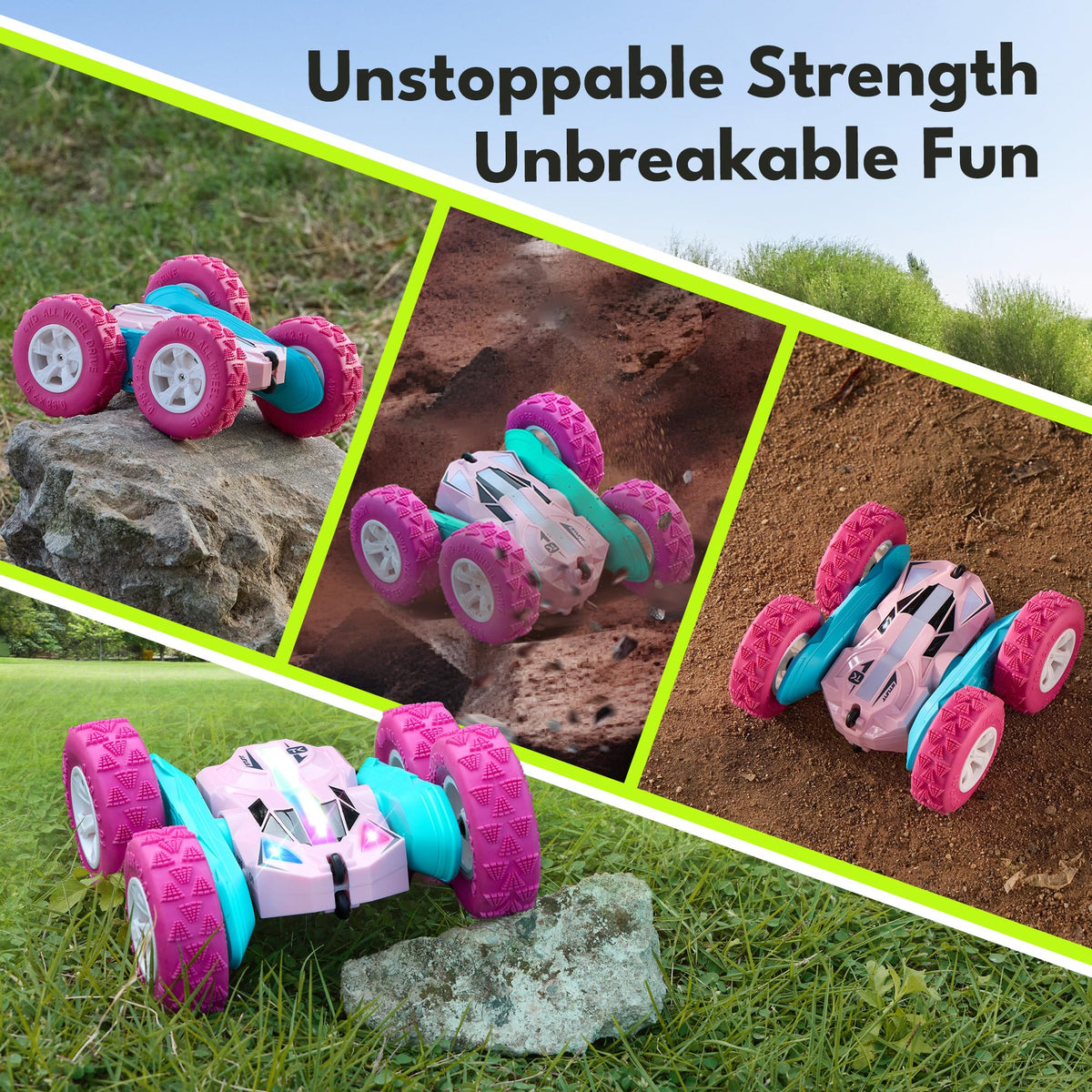 Threeking Pink RC Car LED lights create color-changing ambience.
