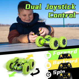 Threeking RC car package includes batteries and USB charger.