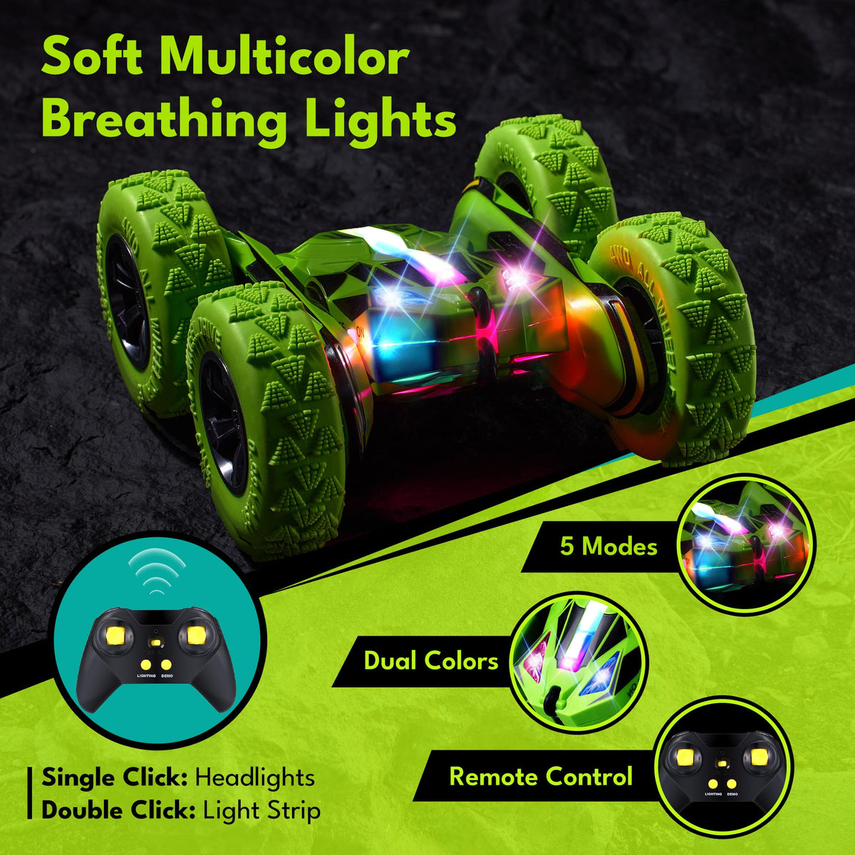 Threeking RC Stunt Car two-button remote for easy stunts