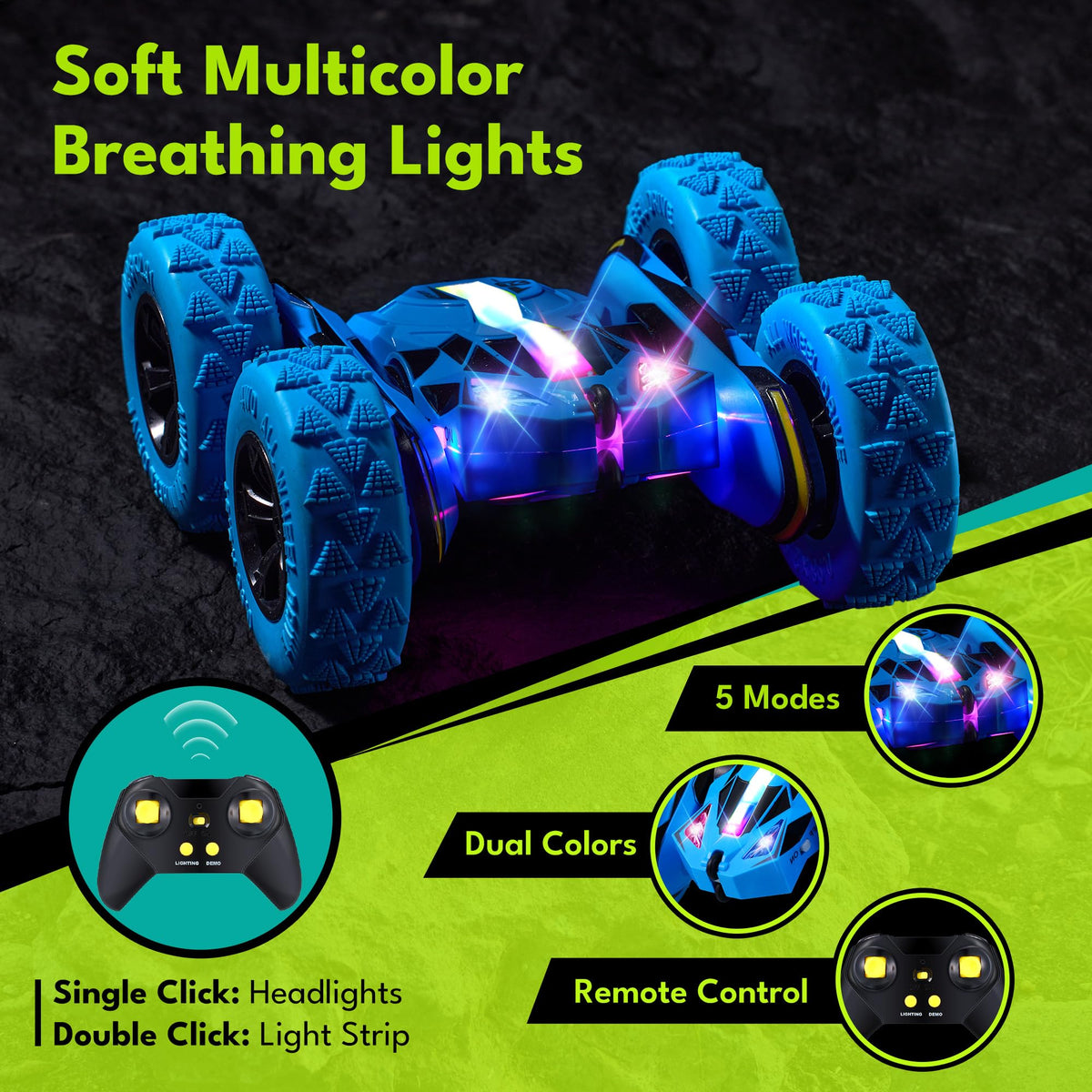 Threeking RC stunt car two-button remote for quick stunts