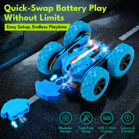 Threeking RC stunt car safety island battery placement improves durability