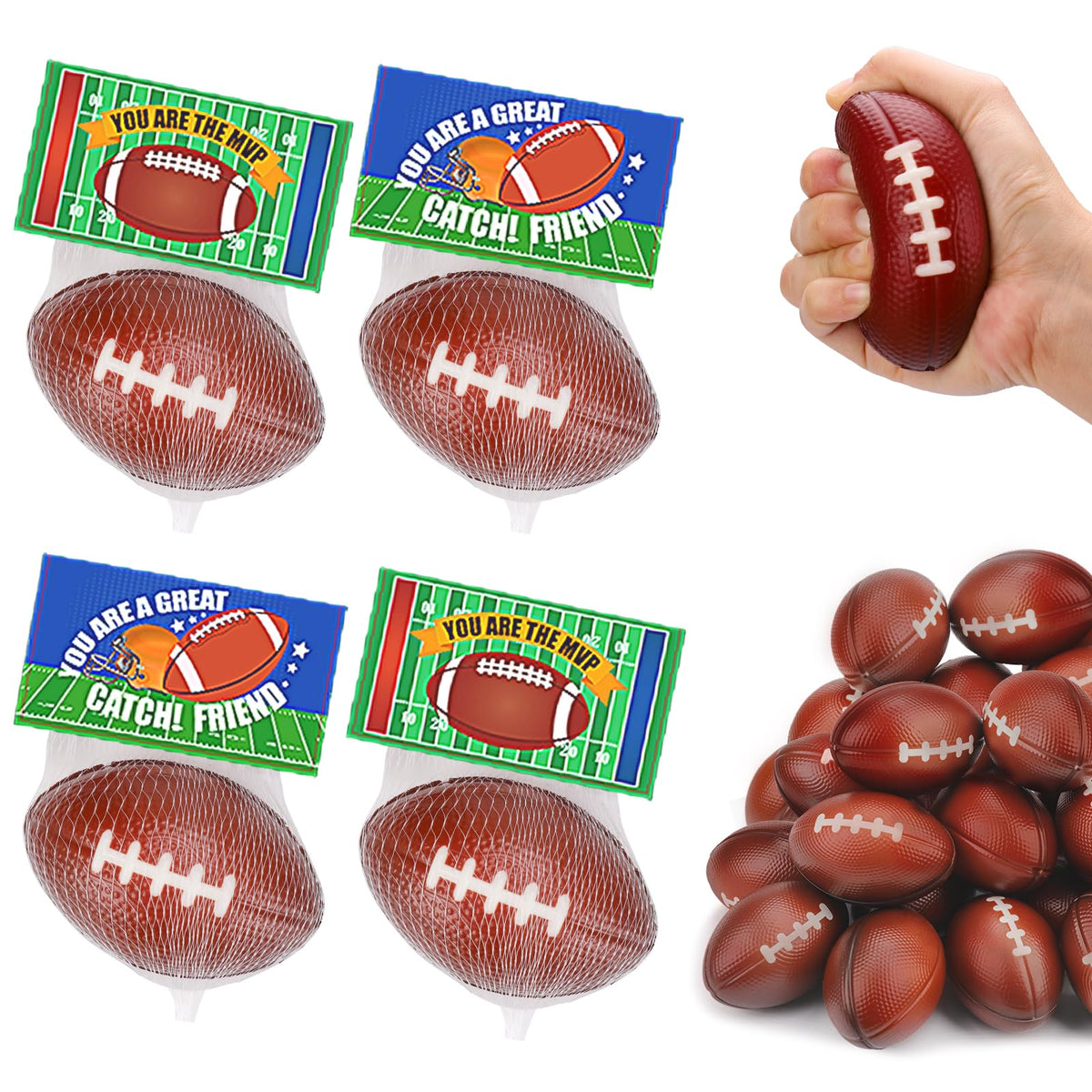 Thremhoo 24-pack football stress balls perfect for party favors and prize boxes.