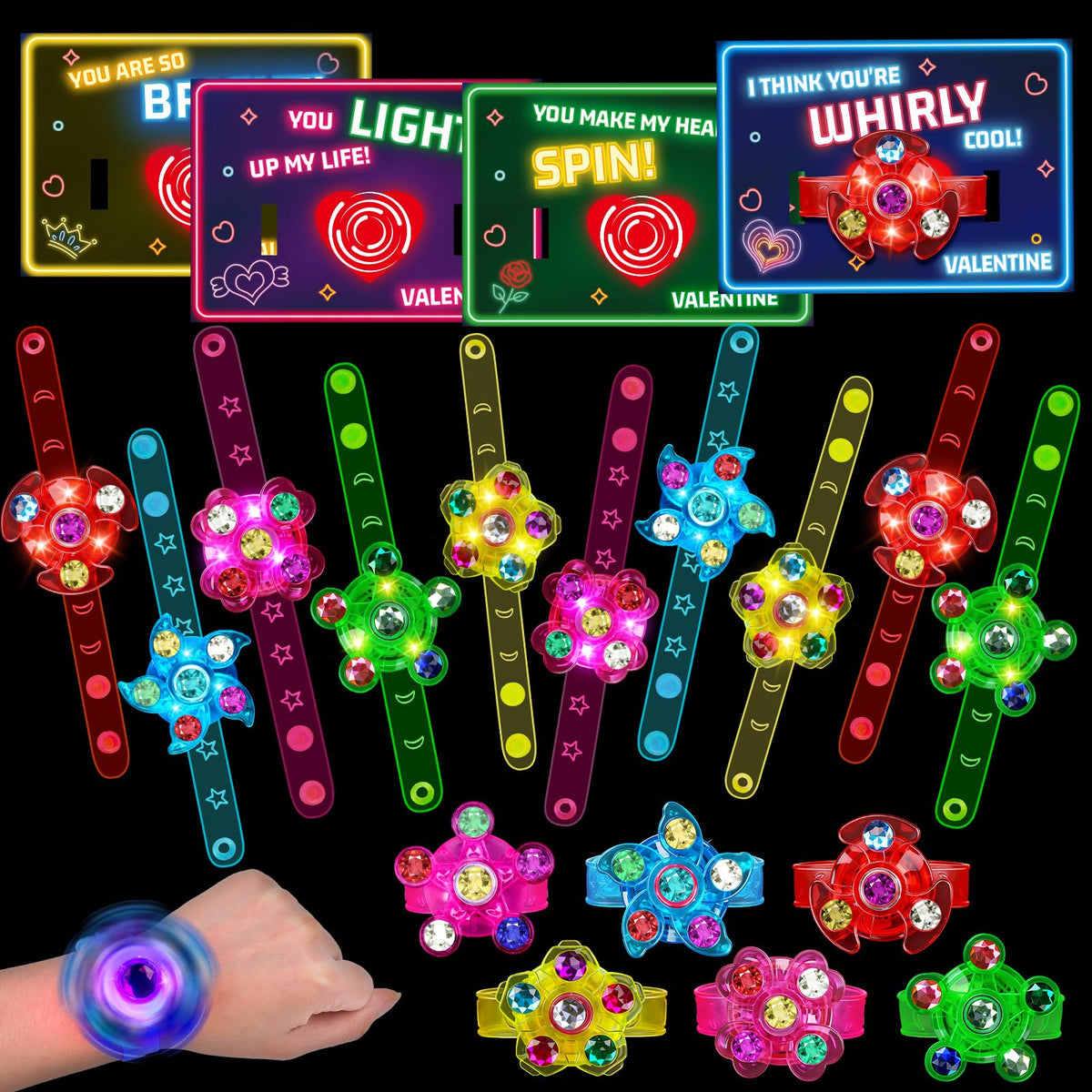 Thremhoo 24-piece light-up fidget bracelets for celebrations and classroom fun.