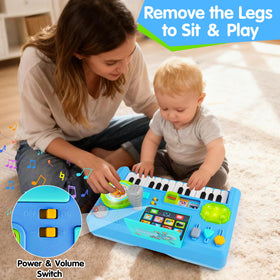 Thremhoo Baby DJ Table piano keys promote fine motor skills and color recognition.