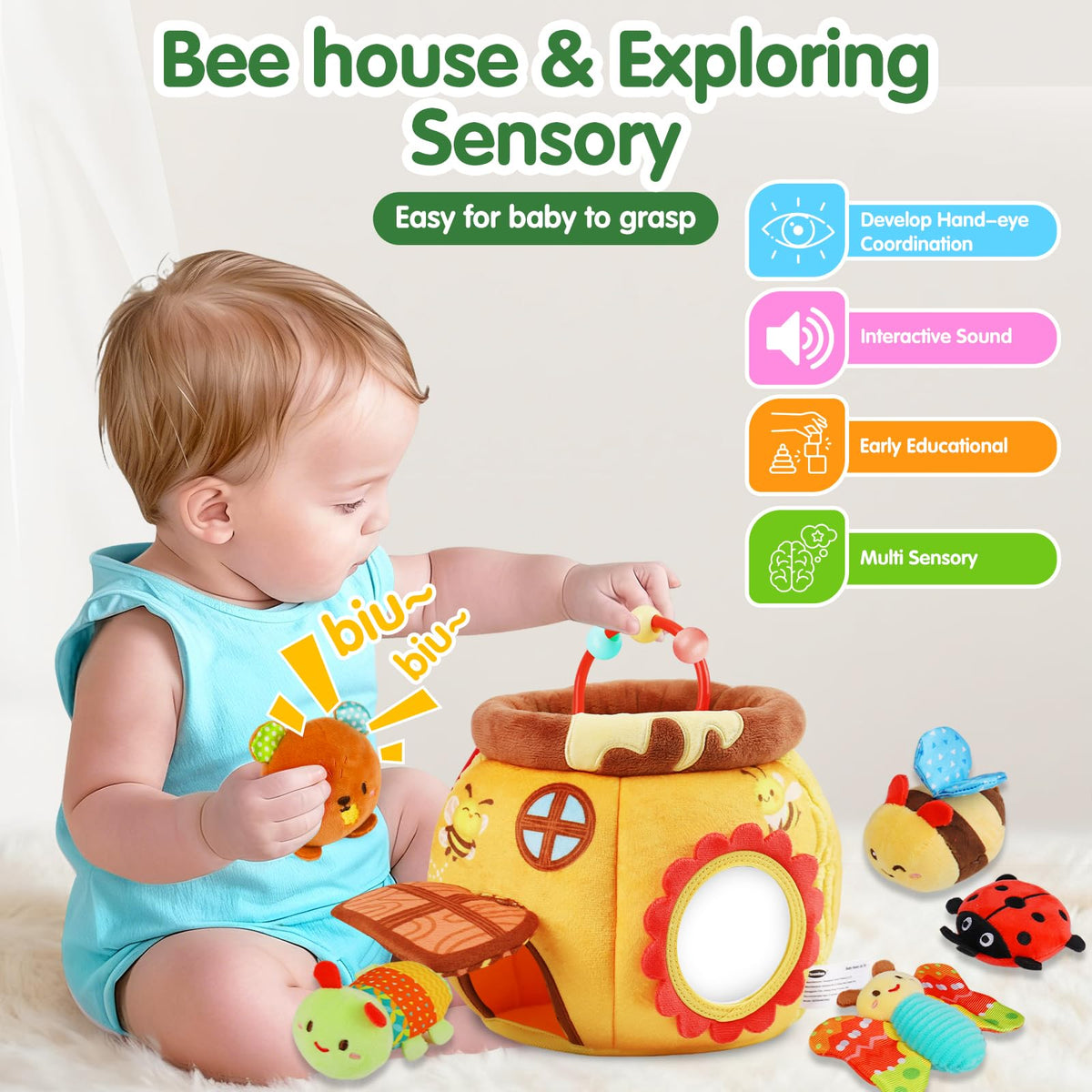 Thremhoo bee plush animal offering tactile play and visual tracking
