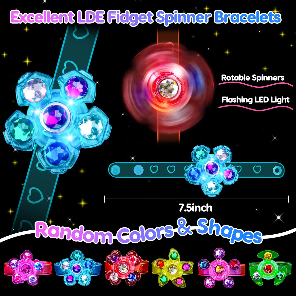 Thremhoo LED fidget bracelets spin with bright lights for kids' events