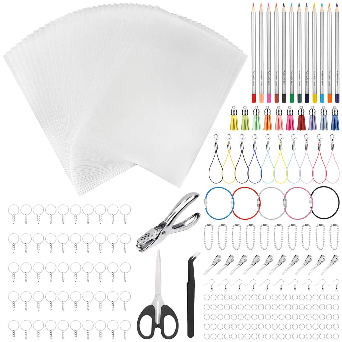 Thrilez Shrinky Sheets Kit layout shows everything you need for creative keychains.