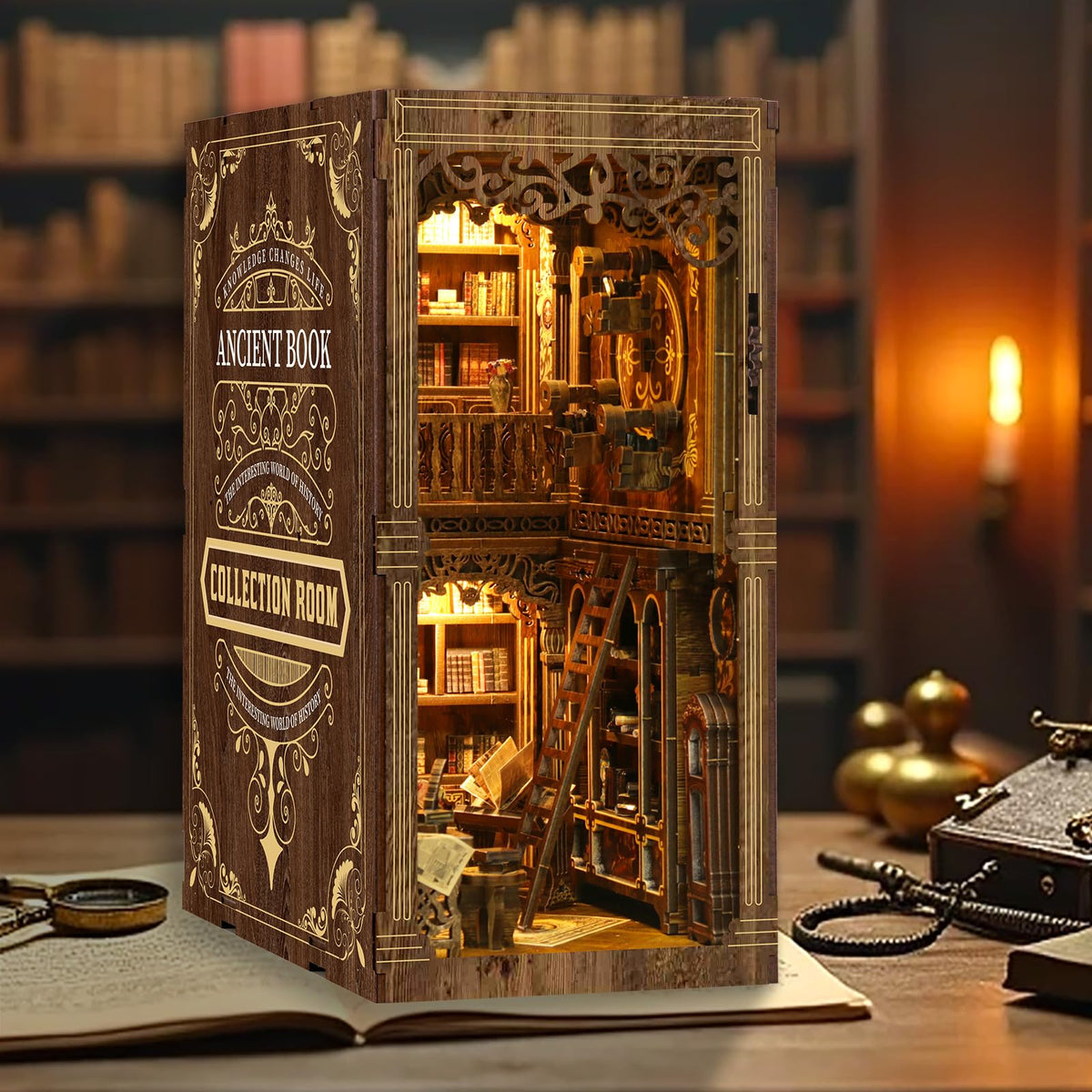 THRIVINGIVAN Book Nook Kit decorative bookend display on a shelf