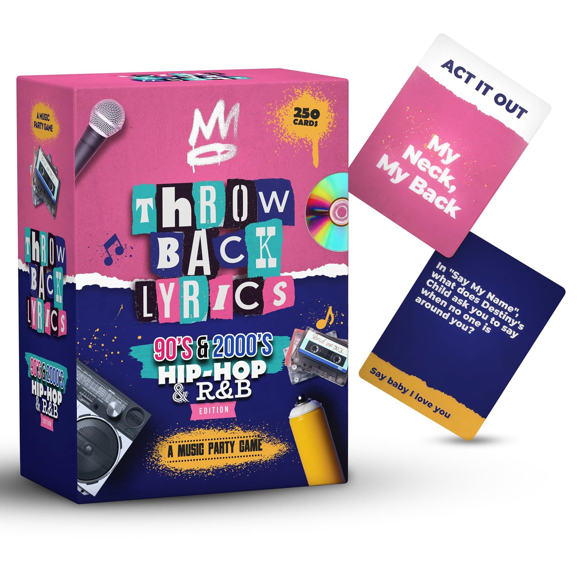 Throwback Lyrics 250 cards deck for nostalgic music trivia fun.