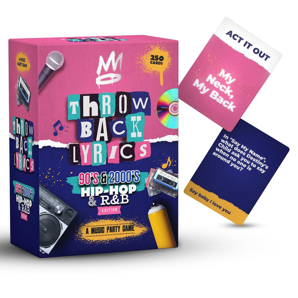 Throwback Lyrics 250 cards deck for nostalgic music trivia fun.