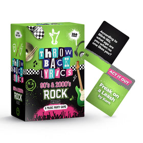 Throwback Lyrics 90s-2000s rock trivia cards for party play.