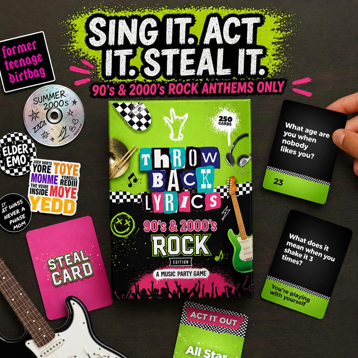 Throwback Lyrics finish the lyrics prompt cards for fast rounds.