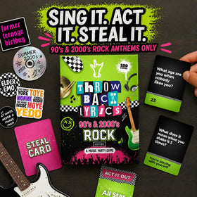 Throwback Lyrics finish the lyrics prompt cards for fast rounds.