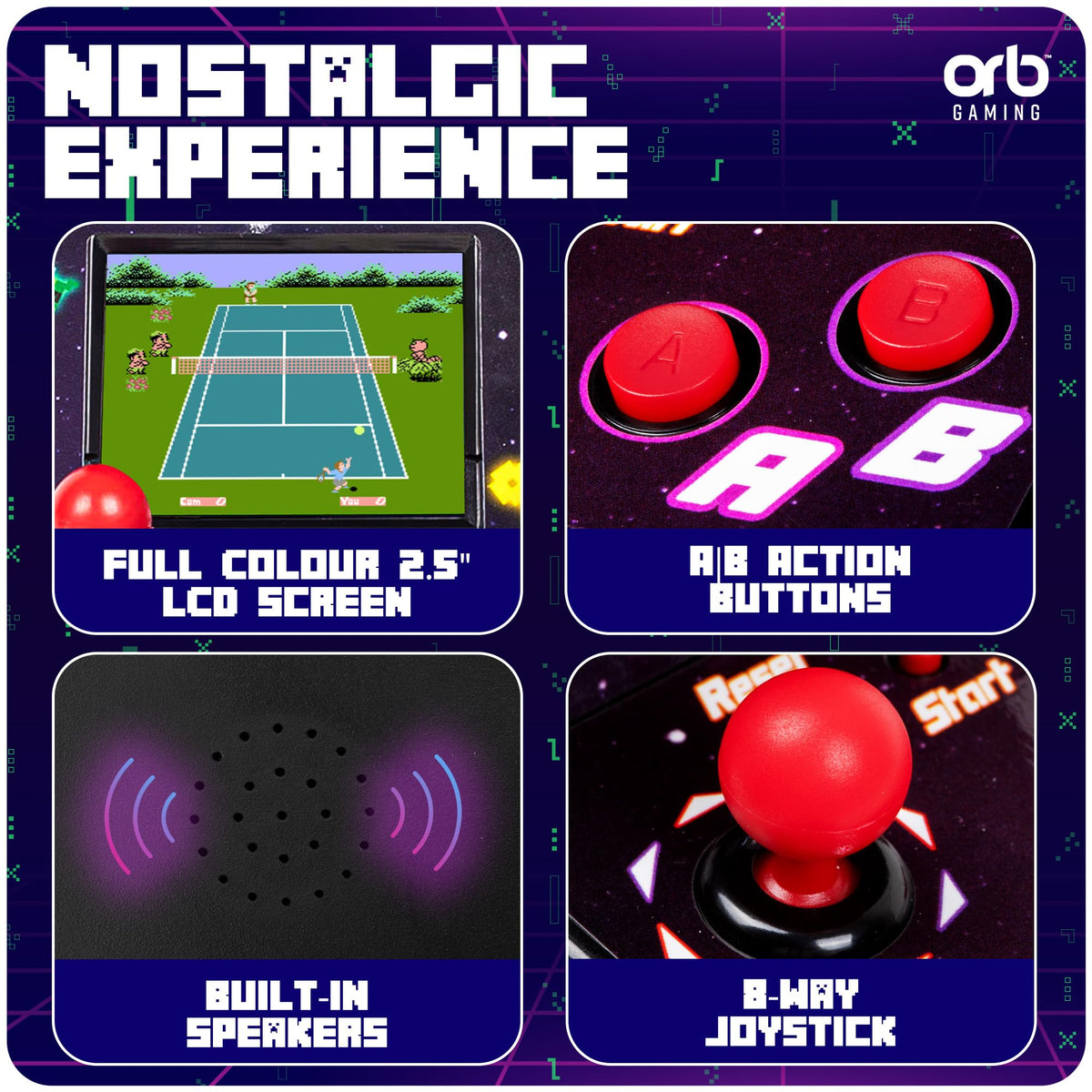 Thumbs Up mini arcade 240 games menu offers nostalgic options.