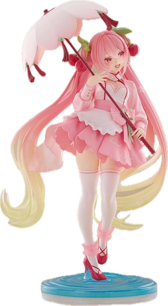 Close-up of Sakura Miku dress detailing with delicate cherry blossoms and vibrant hues.