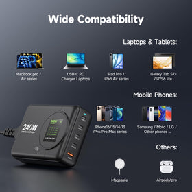 ThunderGo 240W GaN charger underside design highlights clean cable management.