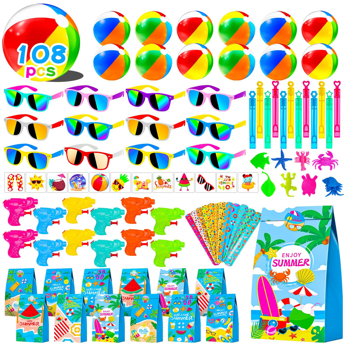 Thuodo 108Pcs pool party favors with beach balls for lively summer fun