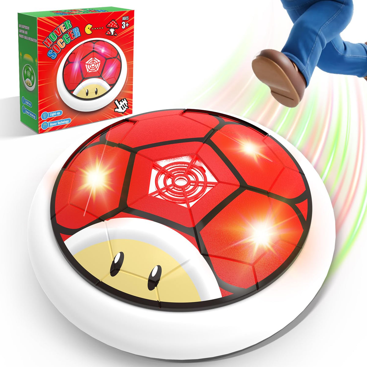 Thusine hover soccer ball with LED lights brightens indoor play and excitement.