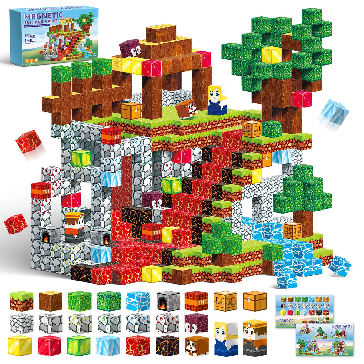 Thusine magnetic blocks 150pcs preview with vibrant cubes for creative play.