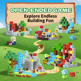 Thusine mine-adventure scene supports role-play and storytelling with blocks.