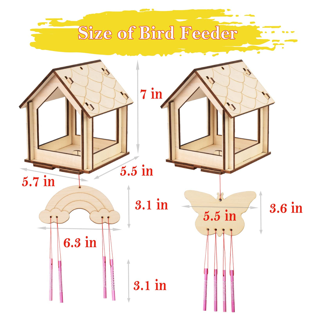 THWAS-LIGHT bird feeder wind chime kit paint set for creative kids