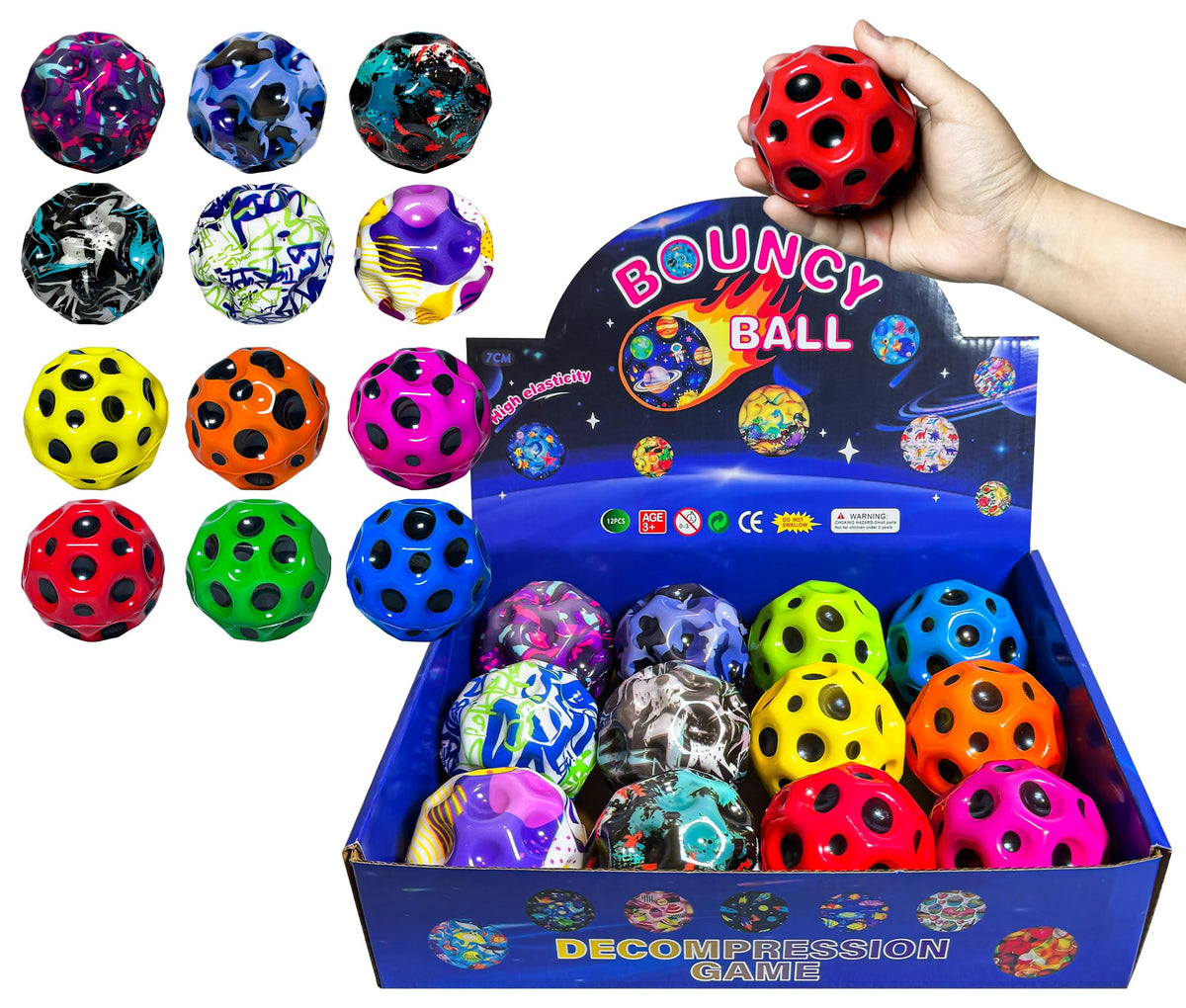 THWJLKK Moon Bouncy Ball for kids, moon design, boosts hand-eye coordination during play.