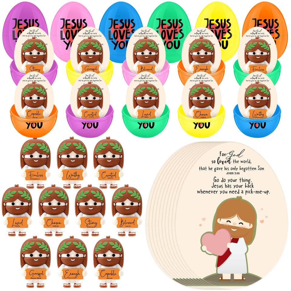 Thyle 60-set Easter eggs with Jesus figures for church gifts and classroom activities.