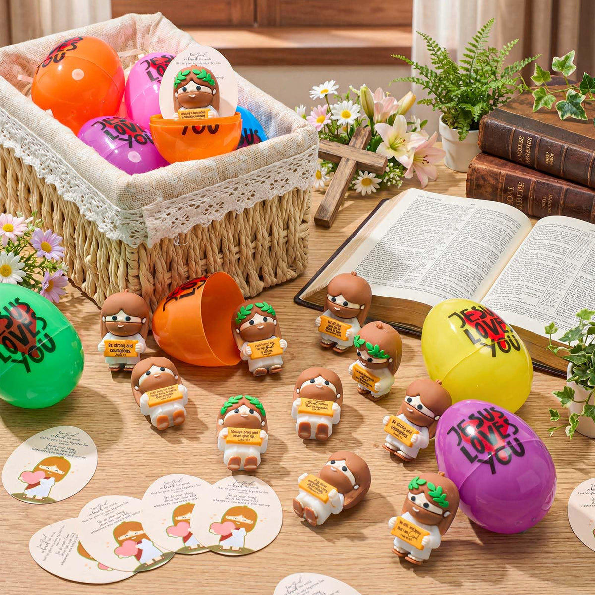 Thyle adhesive dots secure eggs and cards for durable party favors.