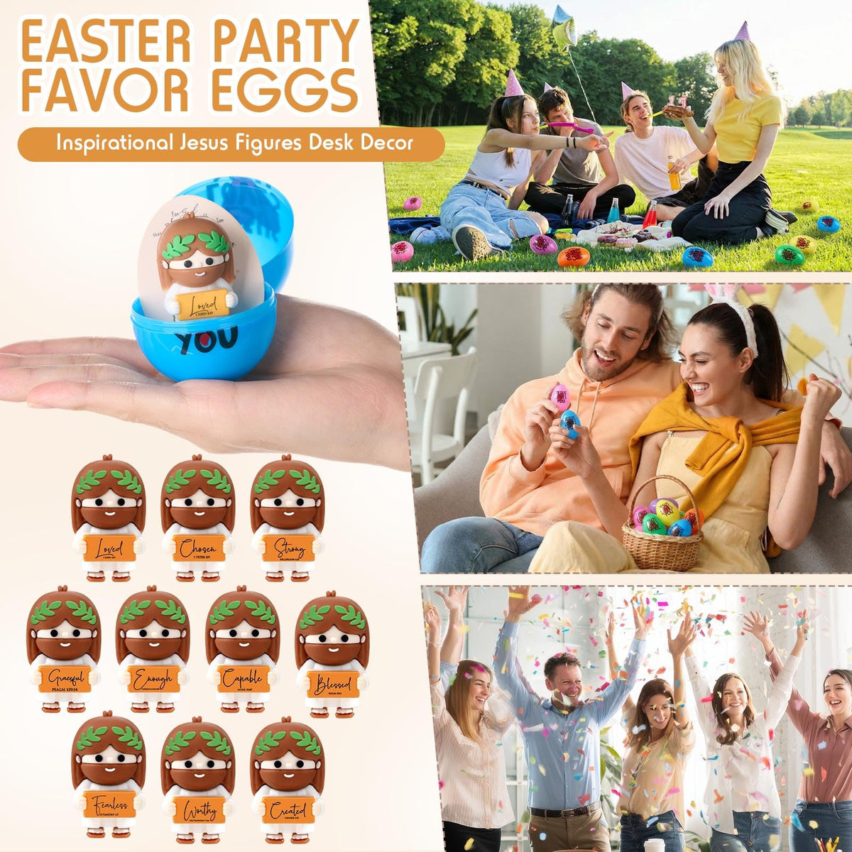 Thyle colorful eggs and figures create a faith-filled Easter experience.