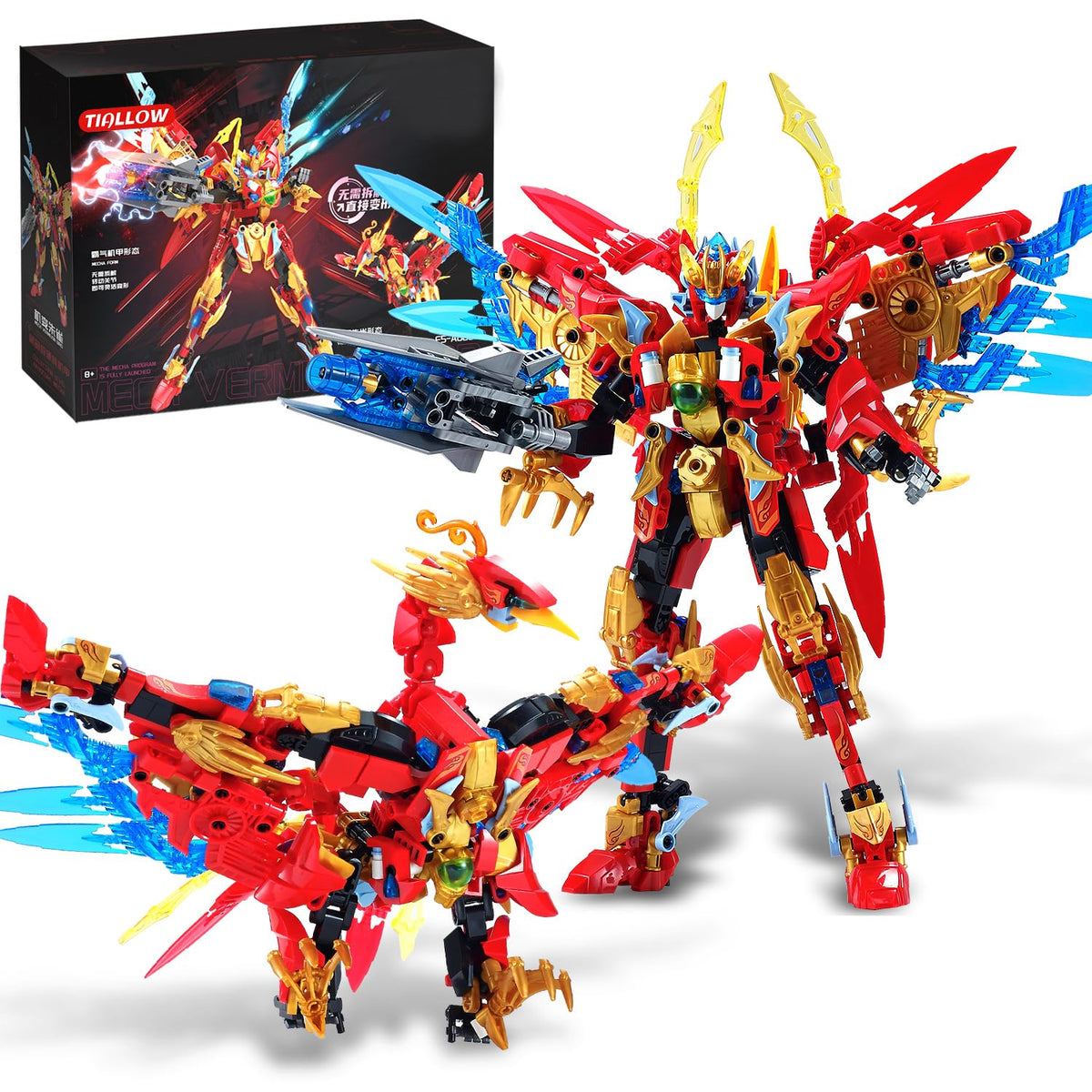 TIALLOW Fire Phoenix Mech robot image showing poseable joints for dynamic display.
