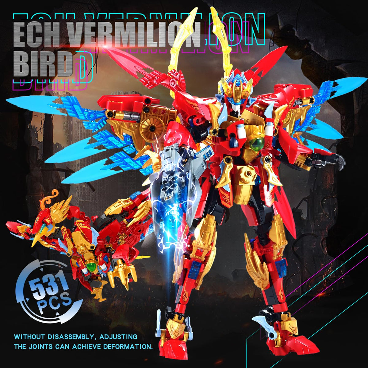 TIALLOW close-up of poseable joints on the Fire Phoenix Mech for versatile poses.