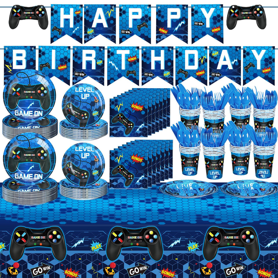 Tiamon 172-pcs video game party banner brightens kids' birthday setup.