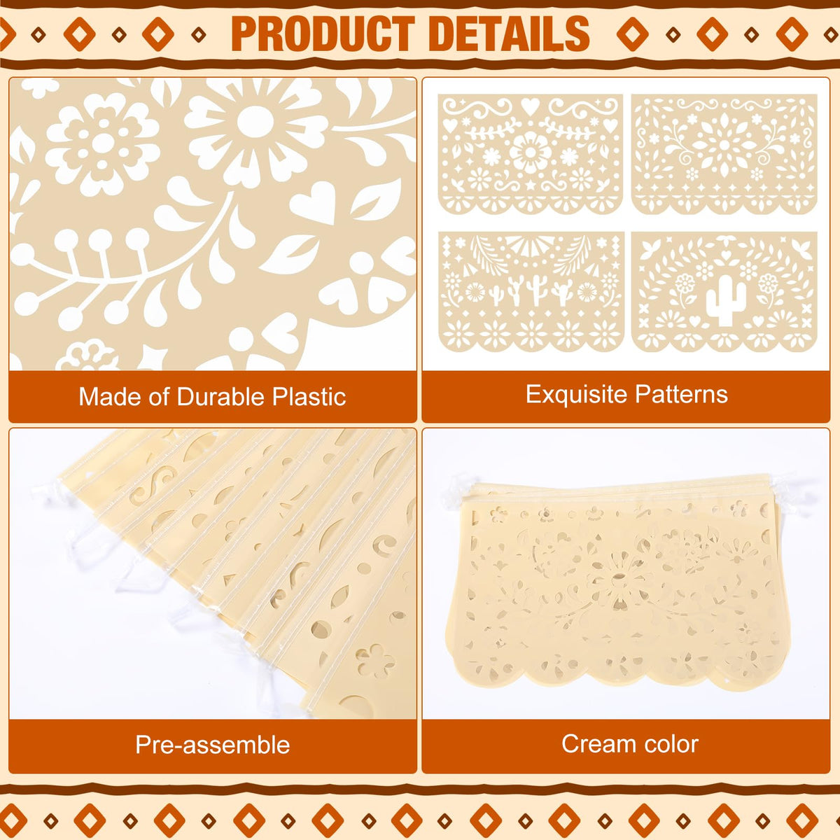 Tiamon beige floral pattern banner adds subtle fiesta flair to baby showers.
