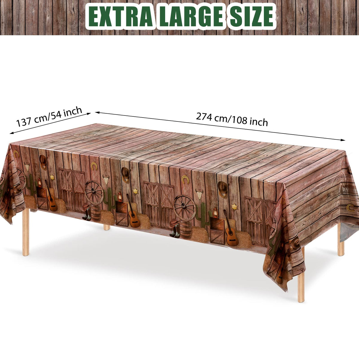 Tiamon cowboy-theme tablecloth adds rustic flair to dining setups.